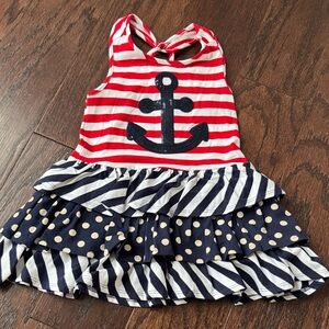Girls' Red & Navy Anchor Stripe Casual Dress
